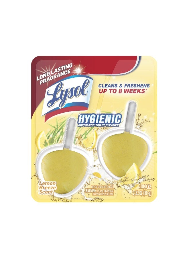 Lysol Automatic In-The-Bowl Toilet Cleaner, Cleans and Freshens Toilet Bowl, Lemon Breeze Scent, 2 Count (Pack of 1) - Image 1